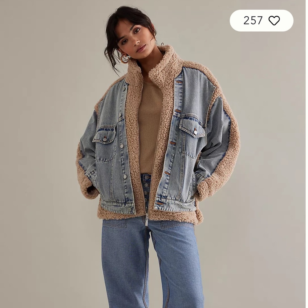 ANTHROPOLOGIE BLANK NYC Fuzzy Wuzzy Sherpa Denim Jacket Size Small